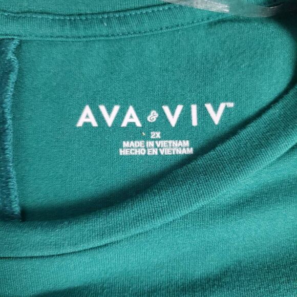 Ava & Viv Women’s 2X Teal Green Short Sleeve Asymmetrical Tunic Dress Rayon Span - Picture 5 of 7
